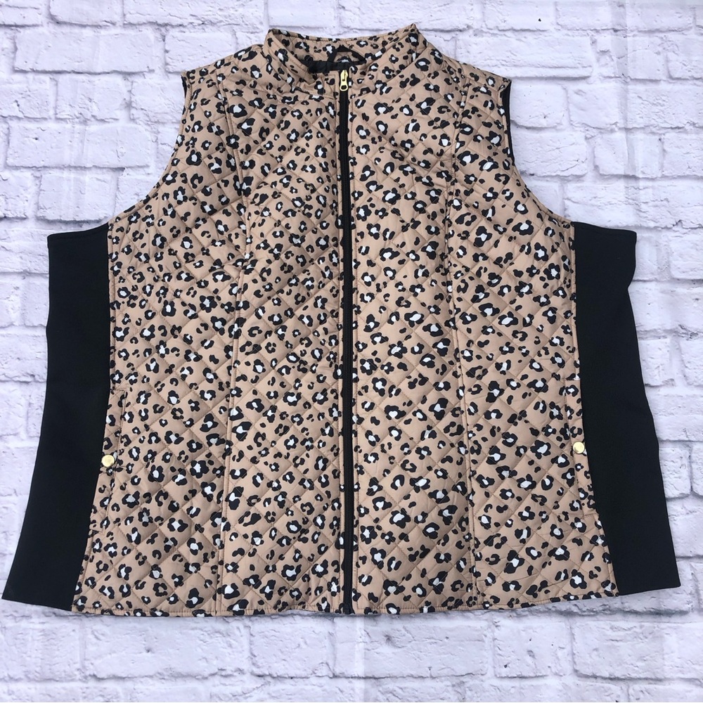 Kim Rogers Cheetah Print Quilted Vest Size 4X Zip Front Snap Pockets New!